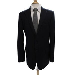 Hickey Mens Dark Blue Wool Blend Blazer Classic Collared Button Size 42